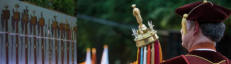 The University of Texas at Austin commencement maces carried by faculty