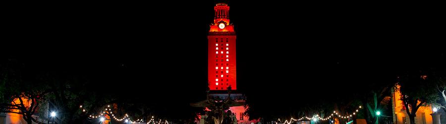 The University of Texas at Austin lights the tower orange during commencement