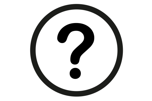 Black circle with black question mark in the middle