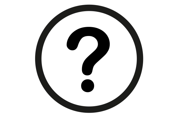 Black circle with black question mark in the middle