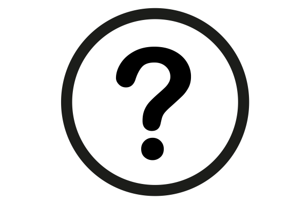 Black circle with black question mark in the middle