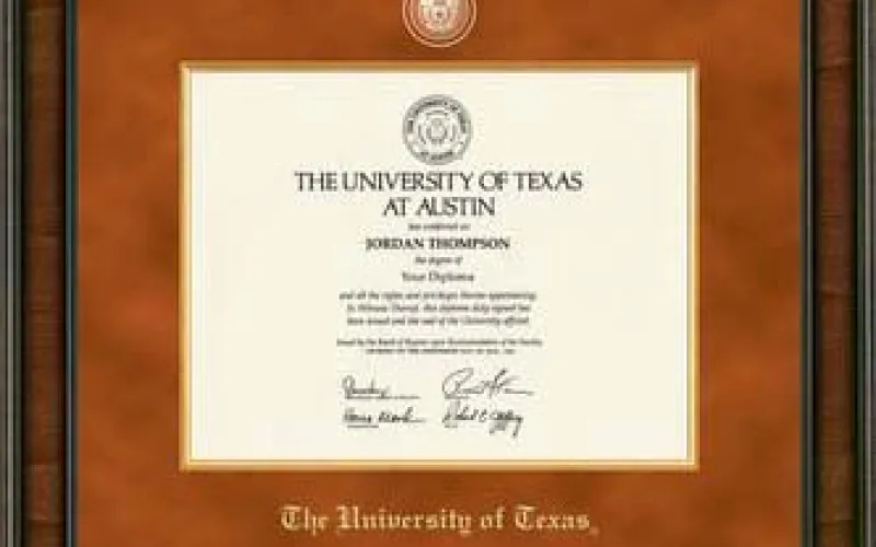 Sample diploma frame from University Co-op