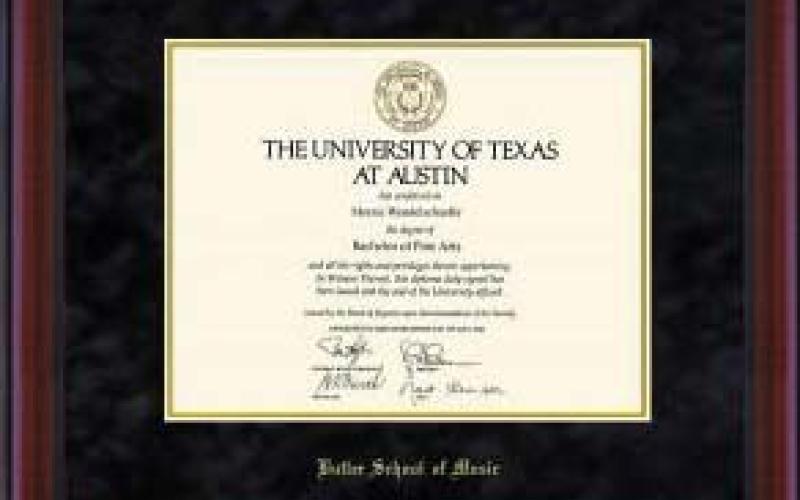 Sample diploma frame from Texas Exes